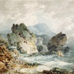 A Bay on a Rocky Coast with a Man Running