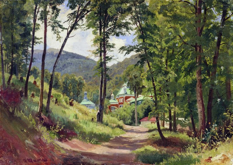 A-Monastery-in-Crimea-Ivan-Ivanovich-Shishkin-Reproductie-Schilderij A Monastery in Crimea - Afbeelding 1