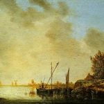 A River Scene With Distant Windmills