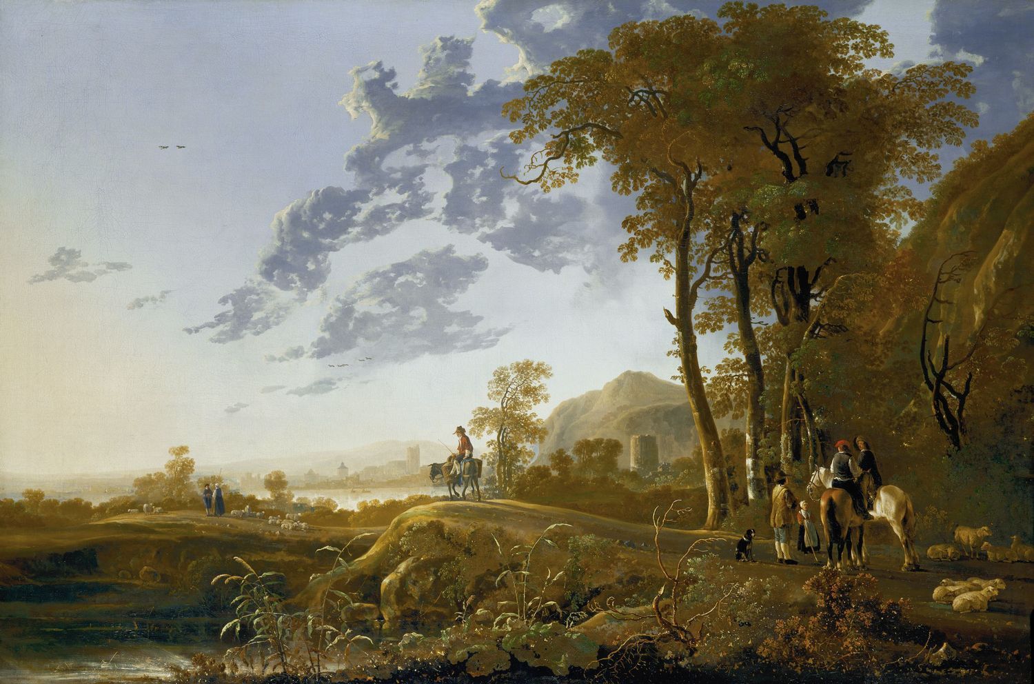 An-Evening-Landscape-with-Figures-and-Sheep-Aelbert-Cuyp-Reproductie-Schilderij An Evening Landscape with Figures and Sheep - Afbeelding 1