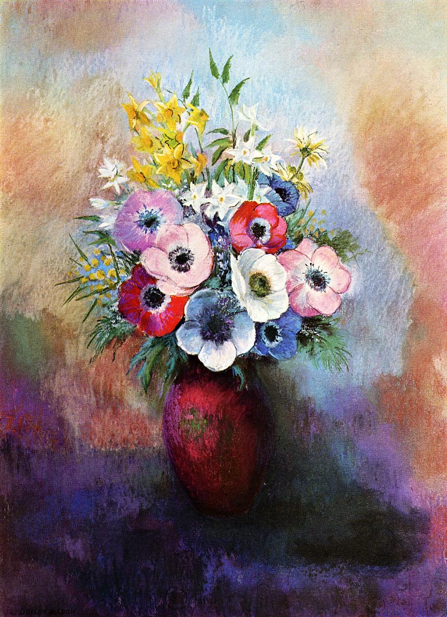 Anemones-Odilon-Redon-Reproductie-Schilderij Anemones - Afbeelding 1