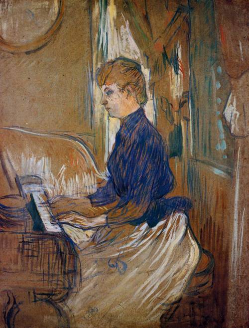 At-the-Piano-Madame-Juliette-Pascal-in-the-Salon-of-the-Chateau-de-Malrome-1896-Henri-Toulouse-Lautrec-Reproductie-Schilderij At the Piano-Madame Juliette Pascal in the Salon of the Chateau de Malrome - Afbeelding 1