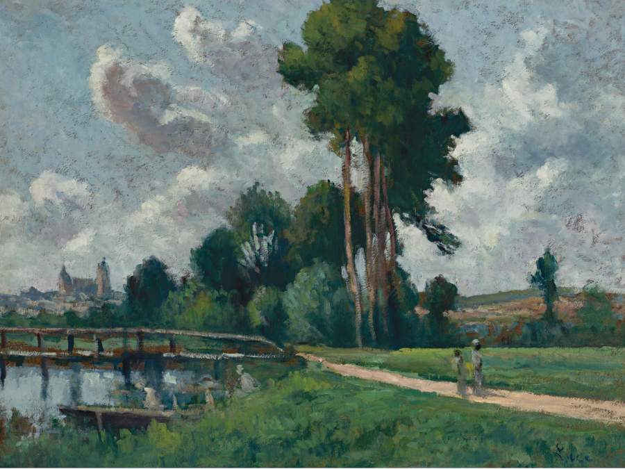Auxerre-Landscape-of-a-Riverbank-1900-Maximilien-Luce-Reproductie-Schilderij Auxerre Landscape of a Riverbank - Afbeelding 1