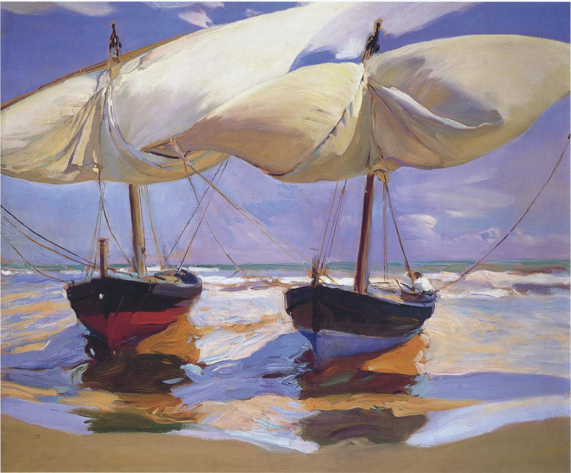 Beached-Boats-Valencia-Joaquin-Sorolla-y-Bastida-Reproductie-Schilderij Beached Boats Valencia - Afbeelding 1