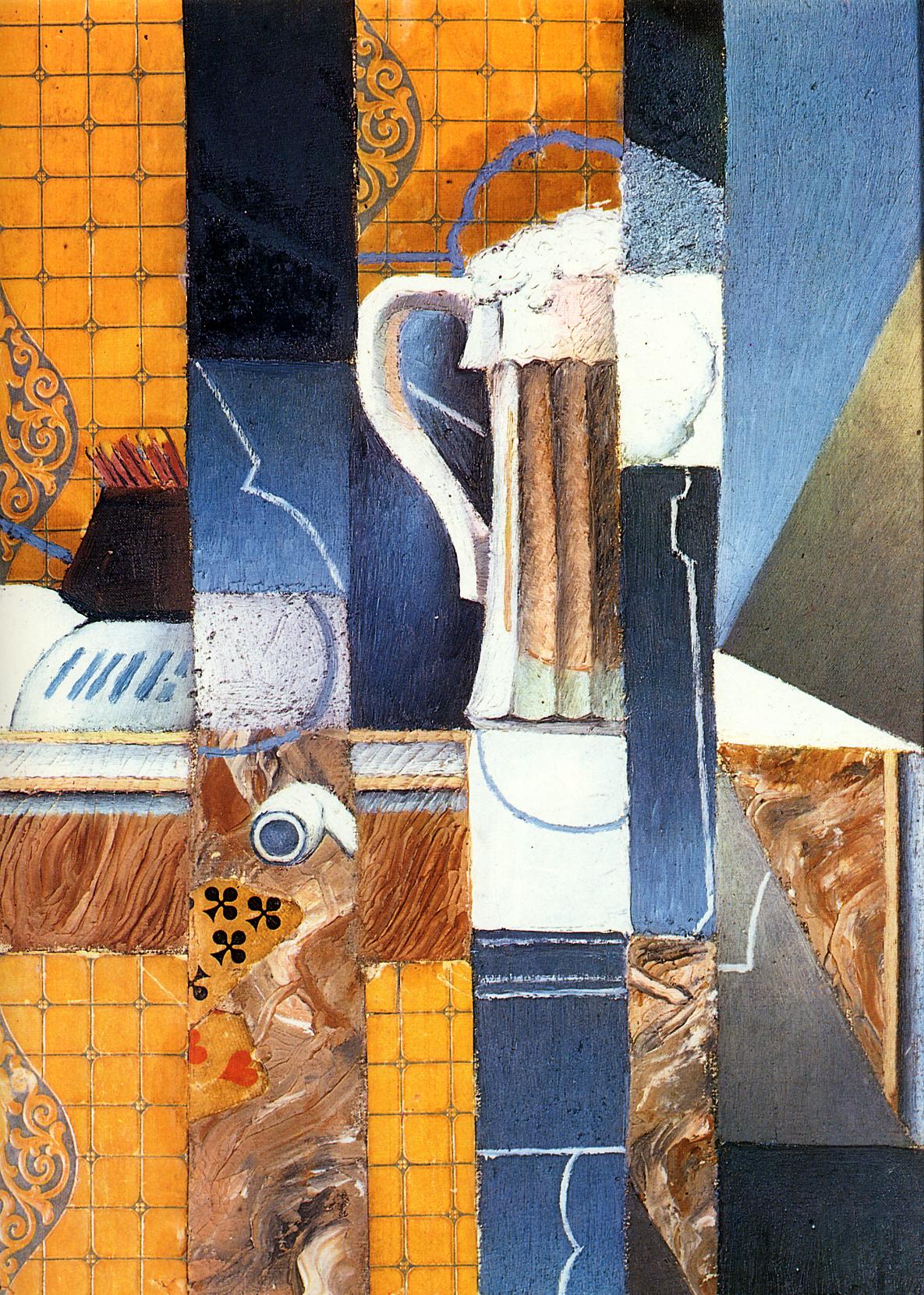 Beer-Glass-and-Cards-1913-Juan-Gris-Reproductie-Schilderij Beer Glass and Cards - Afbeelding 1