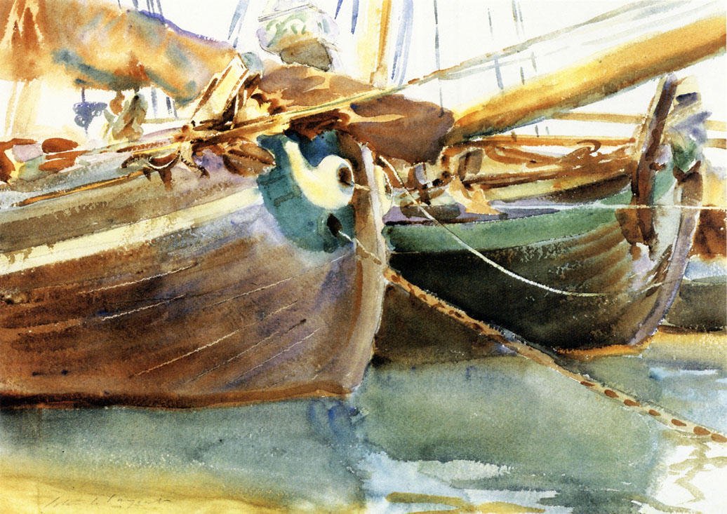 Boats-Venice-John-Singer-Sargent-Reproductie-Schilderij-1 Boats Venice - Afbeelding 1