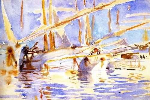 Boats-in-Harbor-John-Singer-Sargent-Reproductie-Schilderij Boats in Harbor - Afbeelding 1