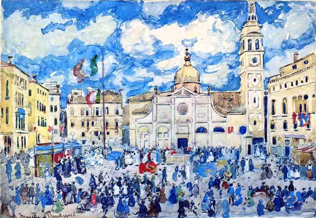 Campo-Santa-Maria-Formosa-Venice-Maurice-Prendergast-Reproductie-Schilderij Campo Santa Maria Formosa Venice - Afbeelding 1