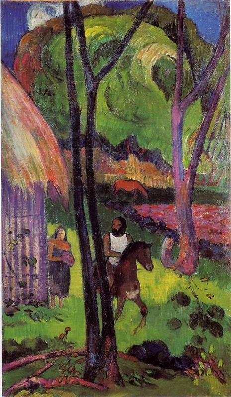 Cavalier-devant-la-case-1902-Paul-Gauguin-Reproductie-Schilderij-1 Cavalier devant la case - Afbeelding 1