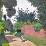 Chemin avec fillette portant un panier