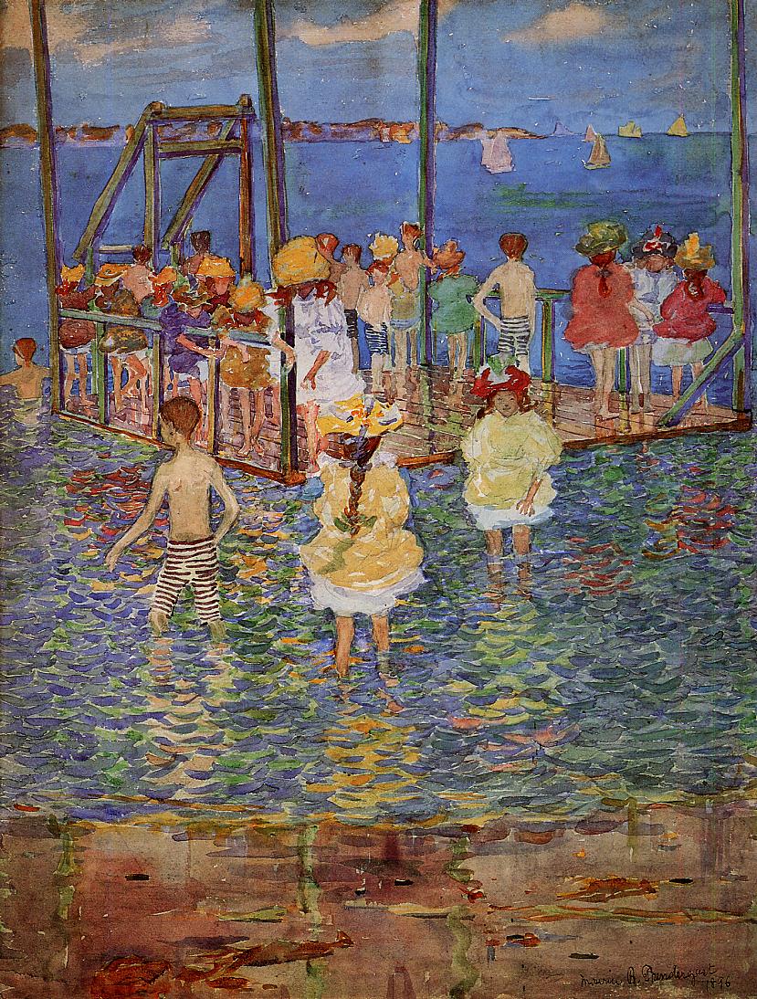 Children-on-a-Raft-Maurice-Prendergast-Reproductie-Schilderij Children on a Raft - Afbeelding 1