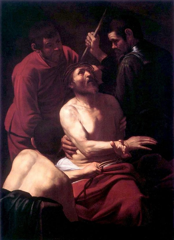 Christ-Crowned-with-Thorns-Caravaggio-Reproductie-Schilderij Christ Crowned with Thorns - Afbeelding 1