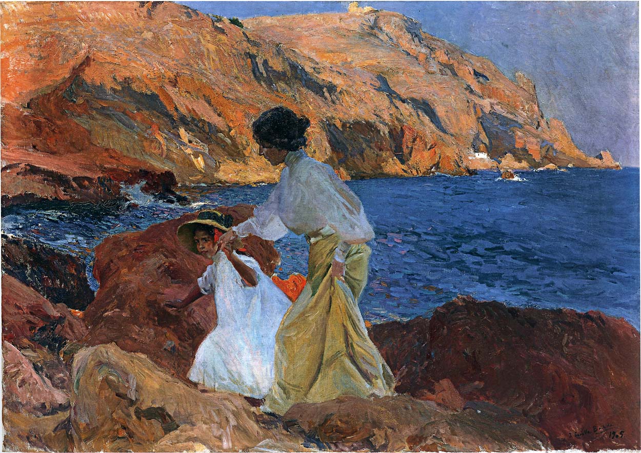 Clotilde-and-Elena-on-the-Rocks-at-Javea-Joaquin-Sorolla-y-Bastida-Reproductie-Schilderij Clotilde and Elena on the Rocks at Javea - Afbeelding 1