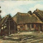 Cottage with Decrepit Barn and Stooping Woman