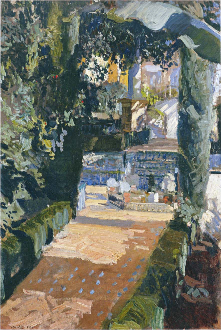 Courtyard-of-the-Dances-Alcazar-of-Sevilla-Joaquin-Sorolla-y-Bastida-Reproductie-Schilderij Courtyard of the Dances Alcazar of Sevilla - Afbeelding 1