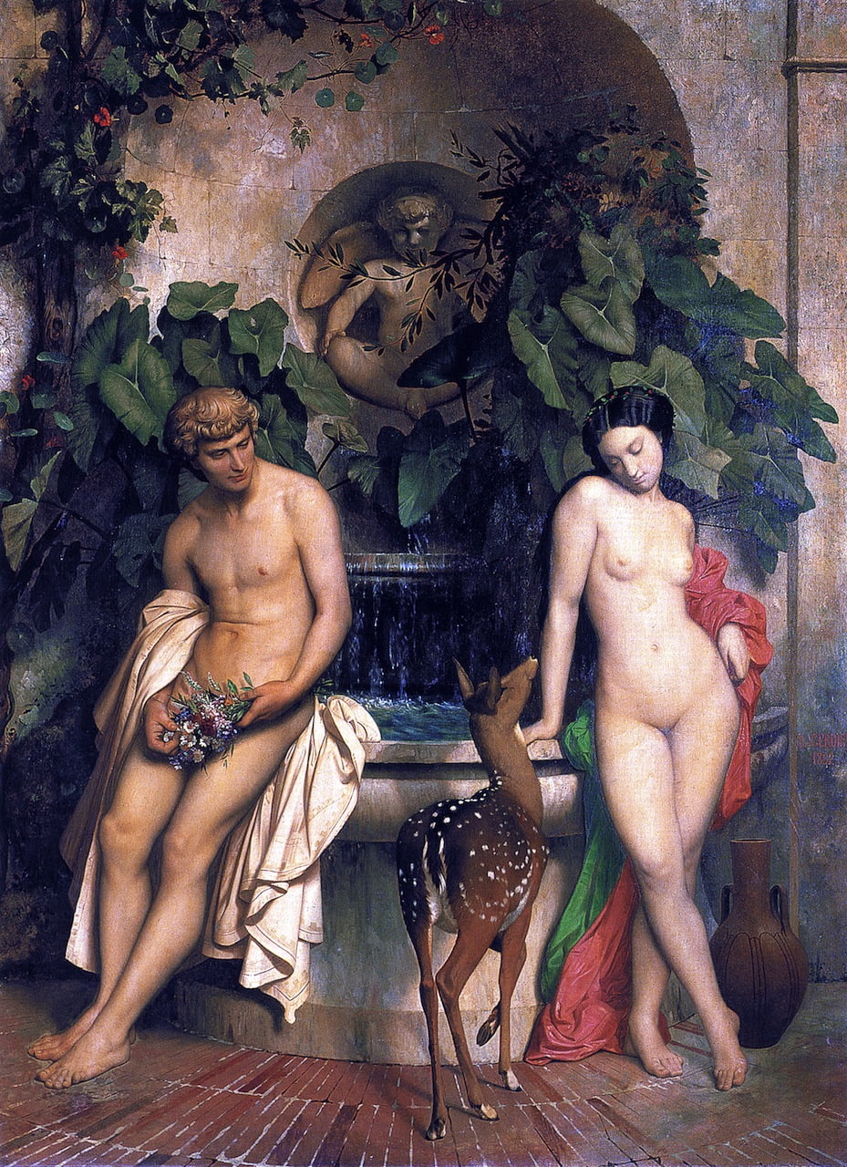Daphnis-and-Chloe-Jean-Leon-Gerome-Reproductie-Schilderij Daphnis and Chloe - Afbeelding 1