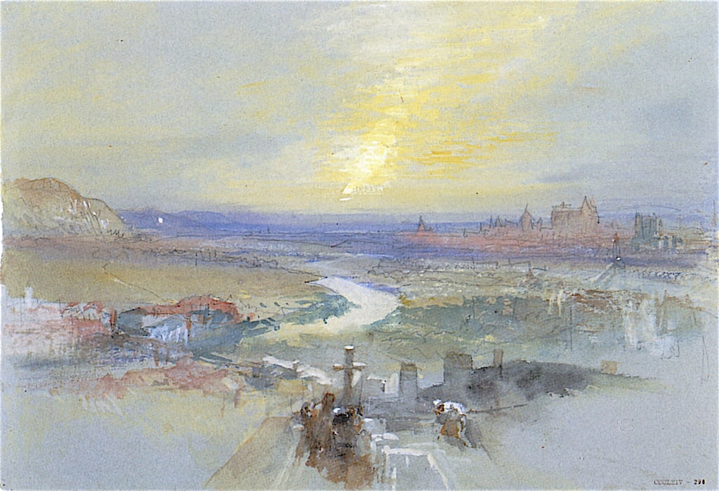 Distant-View-of-Regensburg-from-the-Dreifaltigkeitsberg-Joseph-Mallord-William-Turner-Reproductie-Schilderij Distant View of Regensburg from the Dreifaltigkeitsberg - Afbeelding 1