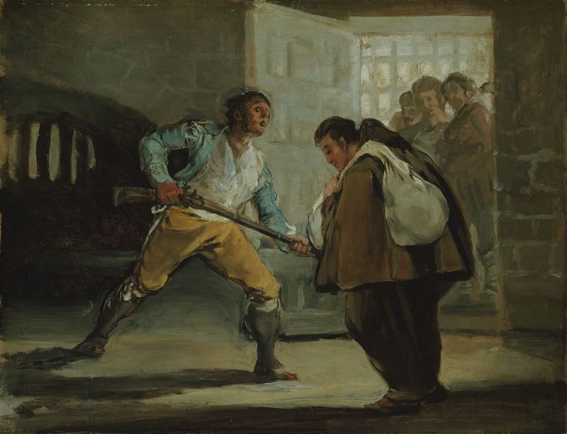 El-Maragato-Threatens-Friar-Pedro-de-Zaldivia-with-his-Gun-Francisco-de-Goya-y-Lucientes-Reproductie-Schilderij El Maragato Threatens Friar Pedro de Zaldivia with his Gun - Afbeelding 1