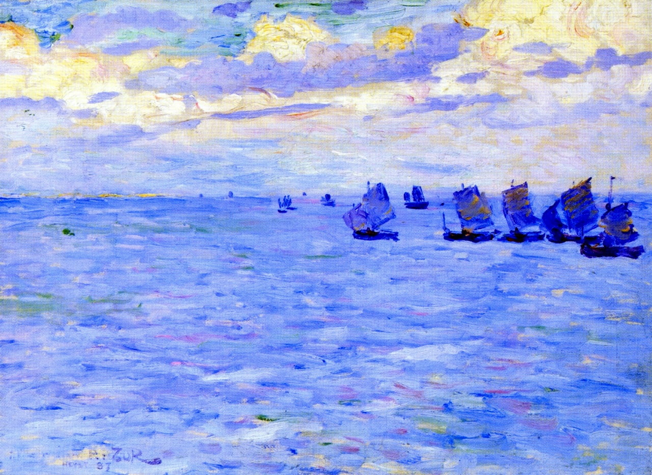 Fishing-Boats-Setting-Sail-Theo-van-Rysselberghe-Reproductie-Schilderij Fishing Boats Setting Sail - Afbeelding 1