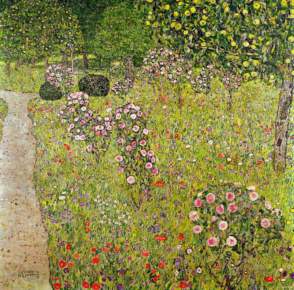 Fruit-Garden-With-Roses-Gustav-Klimt-Reproductie-Schilderij Fruit Garden With Roses - Afbeelding 1