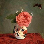 Garden Rose and Blue Forget-Me-Nots in a Vase