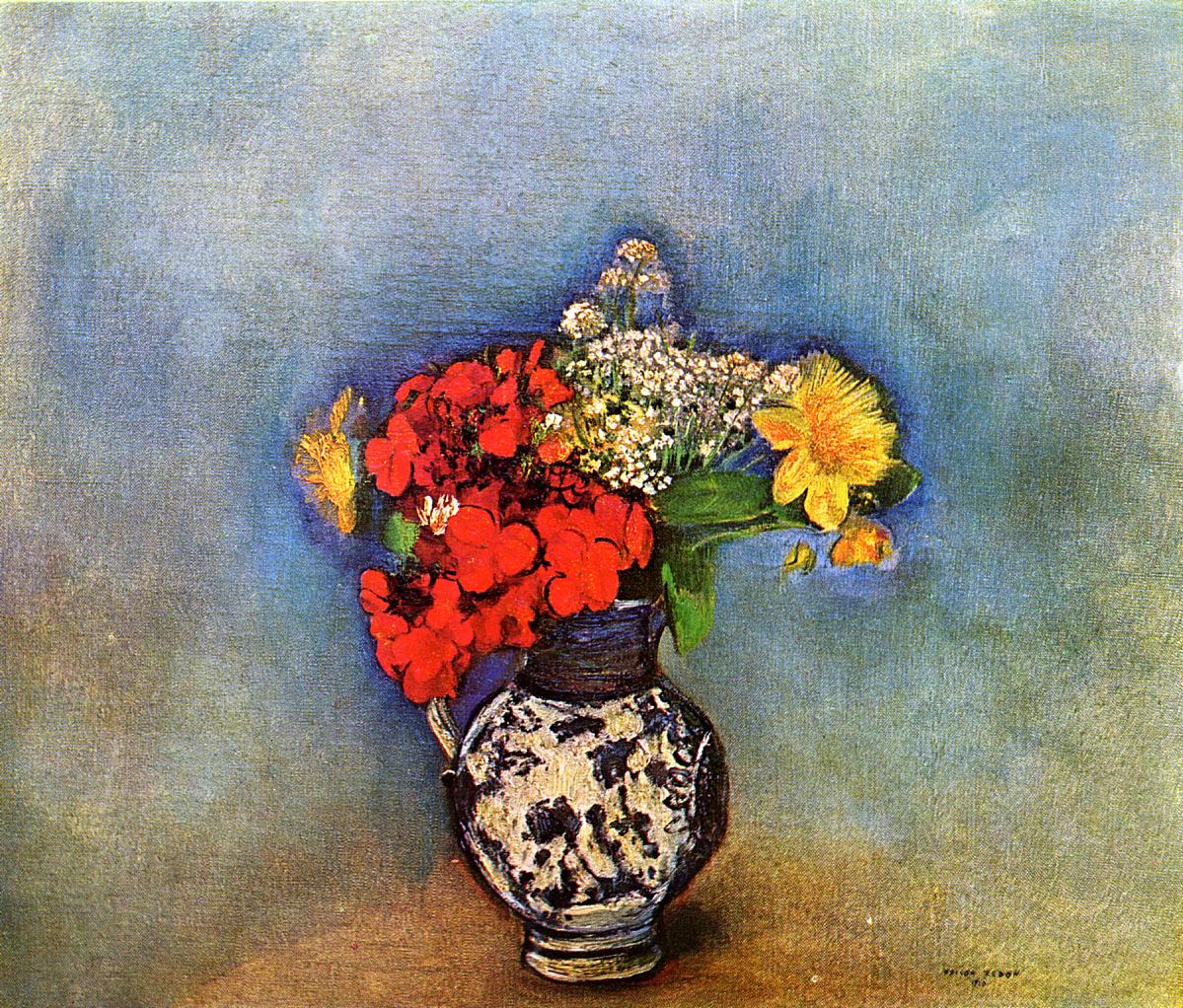 Geraniums-1910-Odilon-Redon-Reproductie-Schilderij-1 Geraniums - Afbeelding 1