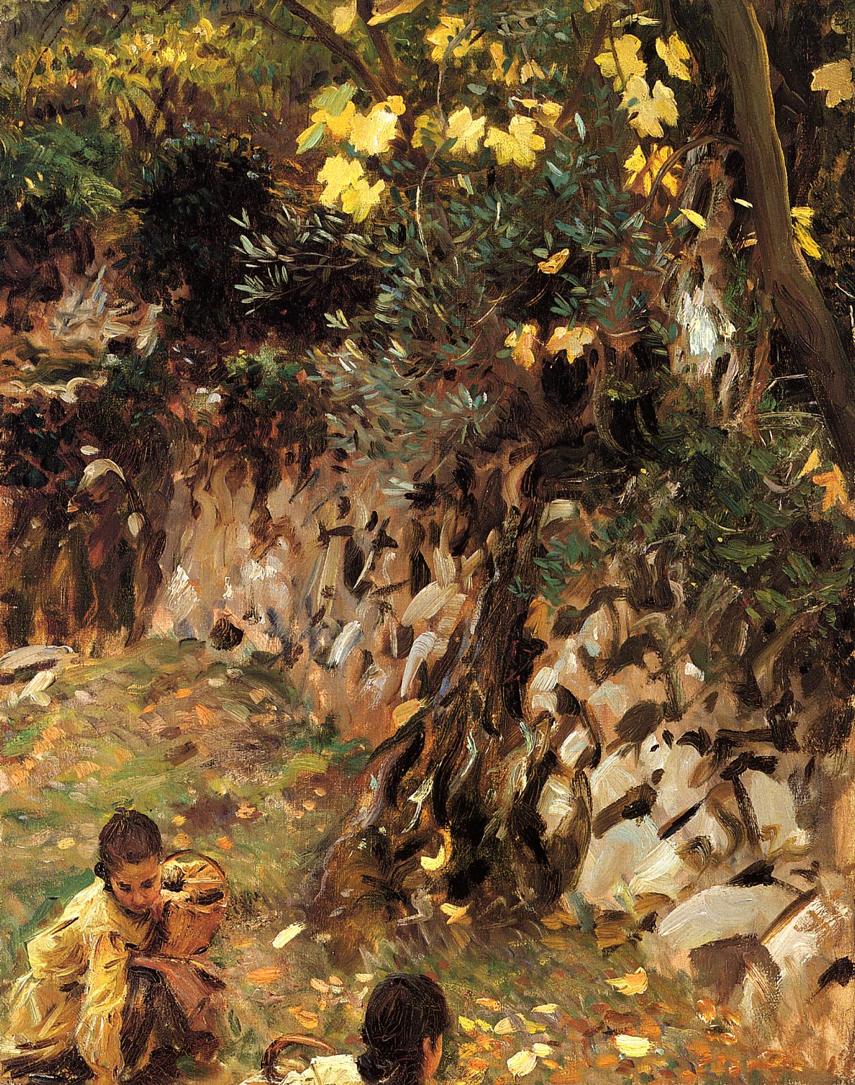 Gethering-Blossoms-Valdemosa-1908-John-Singer-Sargent-Reproductie-Schilderij-3 Gethering Blossoms Valdemosa - Afbeelding 1