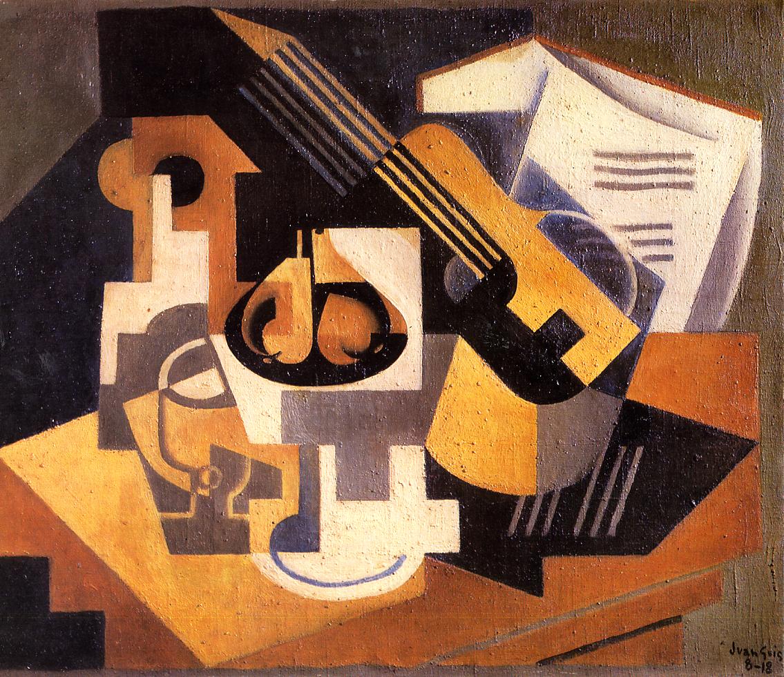 Guitar-and-Fruit-Bowl-on-a-Table-1918-Juan-Gris-Reproductie-Schilderij Guitar and Fruit Bowl on a Table - Afbeelding 1