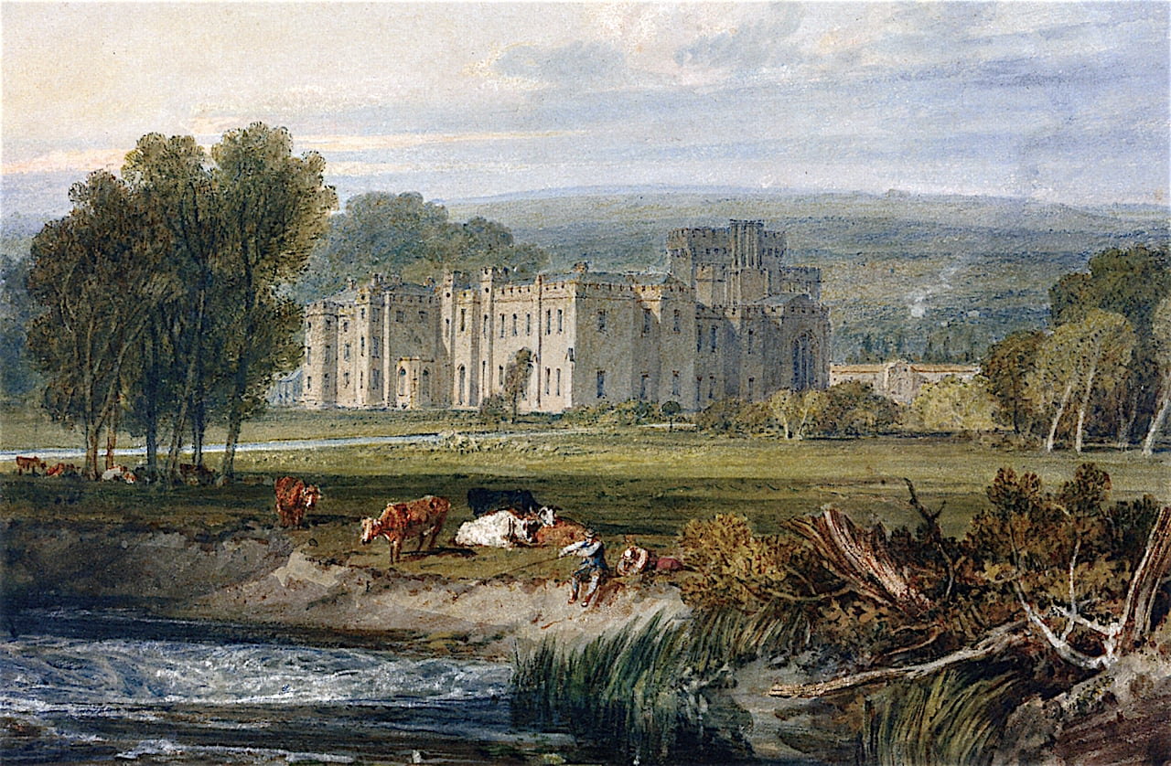 Hampton-Court-Herefordshire-from-the-South-East-Joseph-Mallord-William-Turner-Reproductie-Schilderij Hampton Court, Herefordshire, from the South East - Afbeelding 1