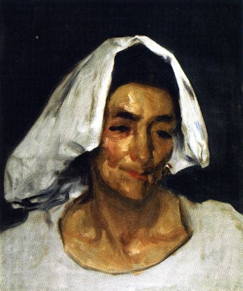 Head-of-an-Italian-Woman-John-Singer-Sargent-Reproductie-Schilderij Head of an Italian Woman - Afbeelding 1