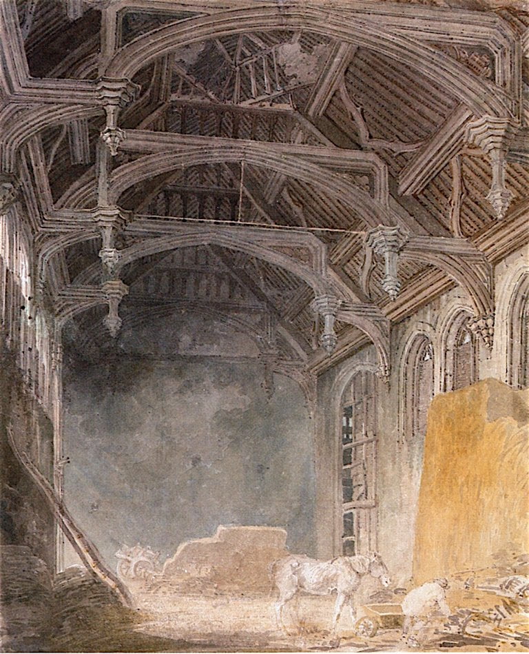 Interior-of-King-Johns-Palace-Eltham-Joseph-Mallord-William-Turner-Reproductie-Schilderij Interior of King Johns Palace, Eltham - Afbeelding 1