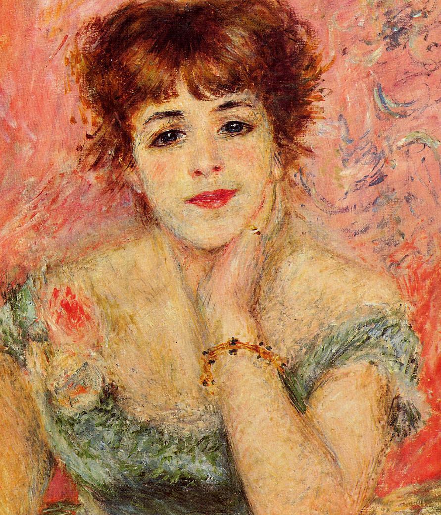 Jeanne-Samary-aka-La-Reverie-1877-Pierre-Auguste-Renoir-Reproductie-Schilderij Jeanne Samary (aka La Reverie) - Afbeelding 1