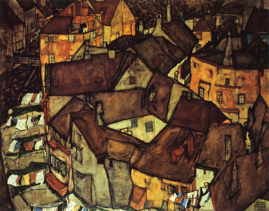 Krumau-Town-Crescent-I-Egon-Schiele-Reproductie-Schilderij Krumau Town Crescent I - Afbeelding 1