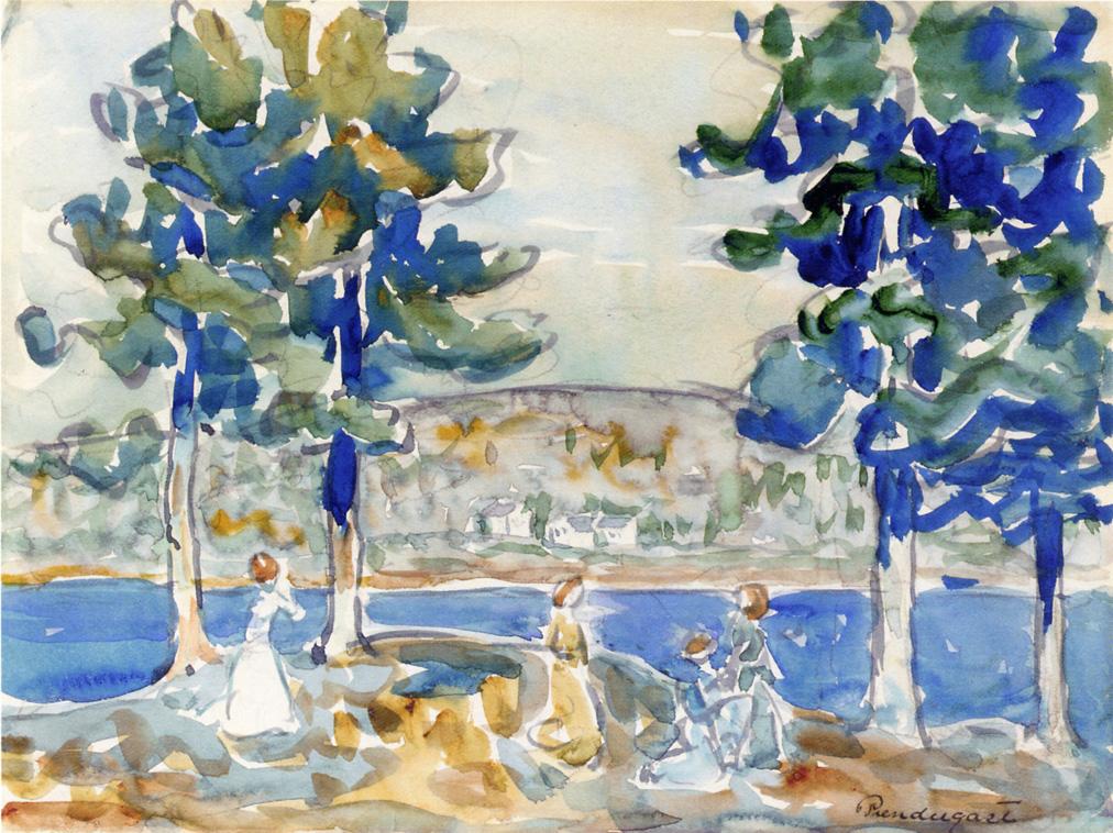 Lake-New-Hampshire-Maurice-Prendergast-Reproductie-Schilderij Lake New Hampshire - Afbeelding 1