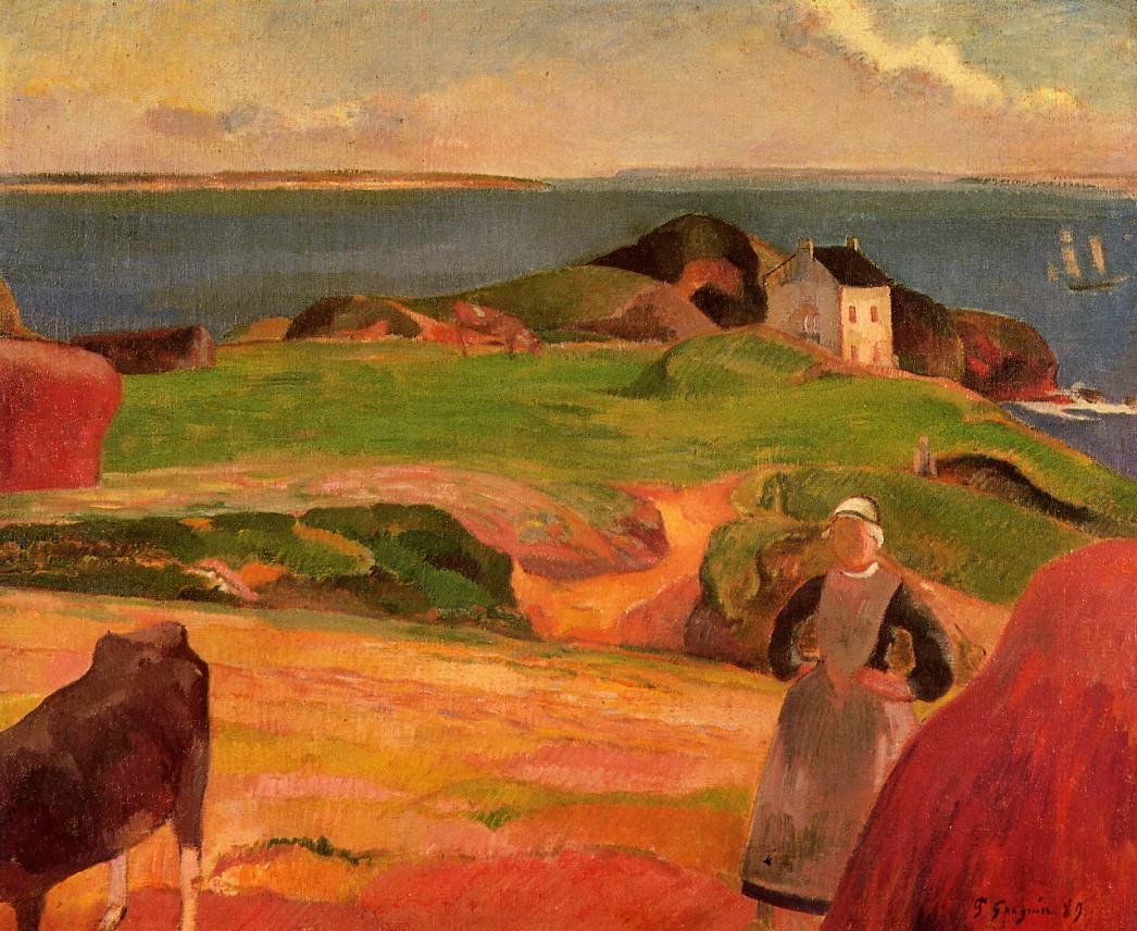 Landscape-at-le-Pouldu-the-Isolated-House-1889-Paul-Gauguin-Reproductie-Schilderij-1 Landscape at le Pouldu the Isolated House - Afbeelding 1