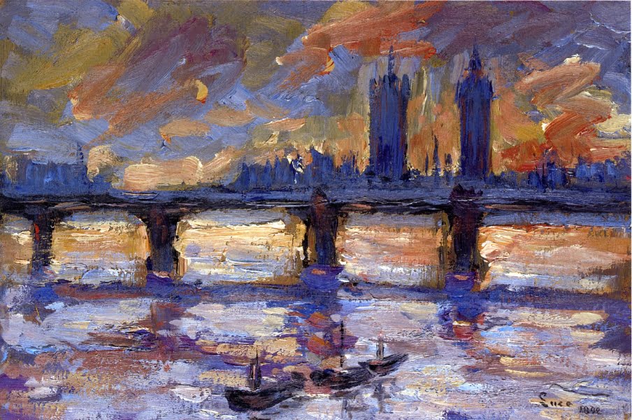 London-the-Thames-Evening-Maximilien-Luce-Reproductie-Schilderij London the Thames Evening - Afbeelding 1