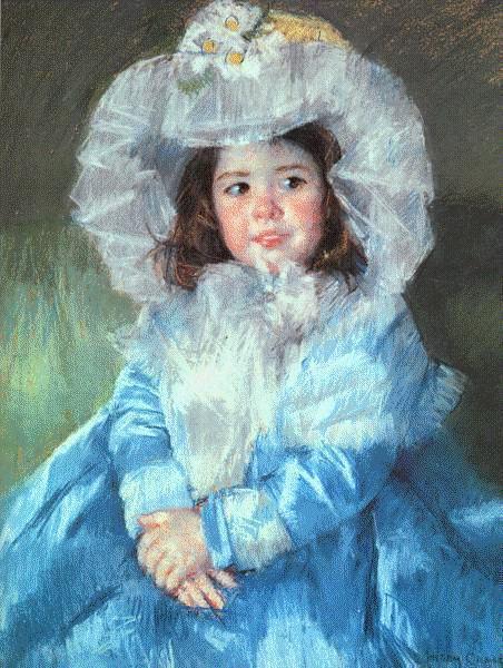 Margot-in-Blue-1902-Mary-Cassatt-Reproductie-Schilderij Margot in Blue - Afbeelding 1