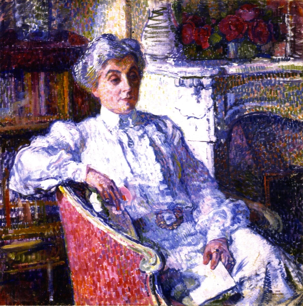 Maria-van-Rysselberghe-in-front-of-the-Fire-Theo-van-Rysselberghe-Reproductie-Schilderij Maria van Rysselberghe in front of the Fire - Afbeelding 1