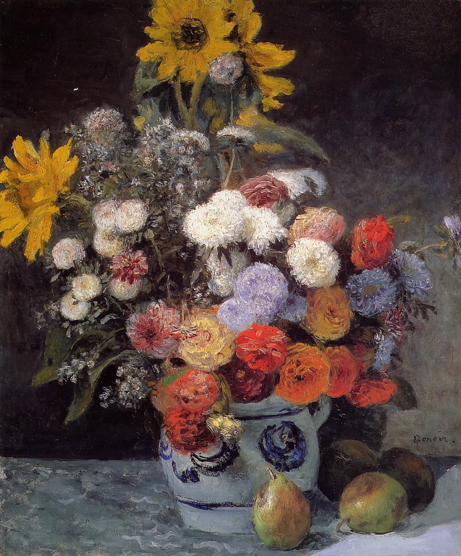 Mixed-Flowers-in-an-Earthenware-Pot-1869-Pierre-Auguste-Renoir-Reproductie-Schilderij Mixed Flowers in an Earthenware Pot - Afbeelding 1