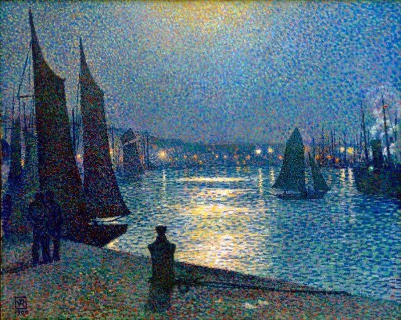 Moonlight-Night-in-Boulogne-Theo-van-Rysselberghe-Reproductie-Schilderij Moonlight Night in Boulogne - Afbeelding 1