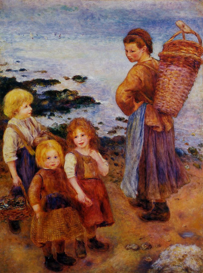 Mussel-Fishers-at-Berneval-1879-Pierre-Auguste-Renoir-Reproductie-Schilderij Mussel Fishers at Berneval - Afbeelding 1