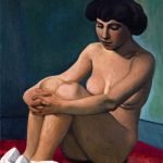 Nude Young Woman Seated on a Red Rug