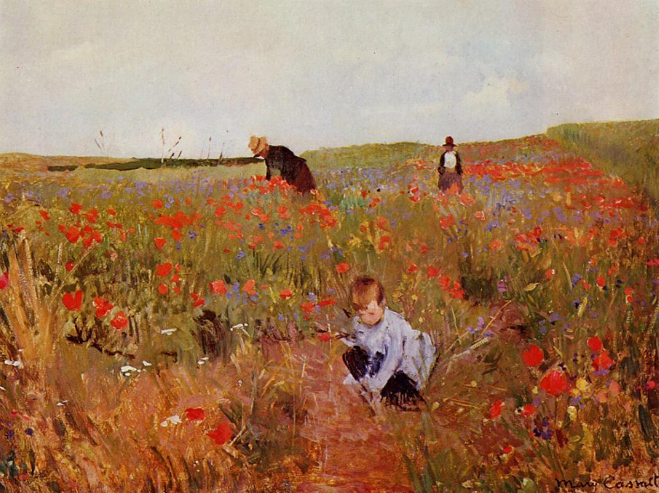 Poppies-in-a-Field-1874-1880-Mary-Cassatt-Reproductie-Schilderij Poppies in a Field - Afbeelding 1
