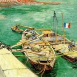 Quay with Men Unloading Sand Barges