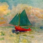 Red Boat with Blue Sails