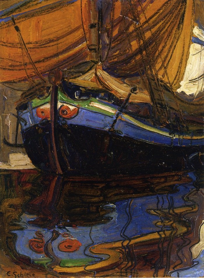 Sailing-Boat-with-Reflection-in-the-Water-Egon-Schiele-Reproductie-Schilderij Sailing Boat with Reflection in the Water - Afbeelding 1