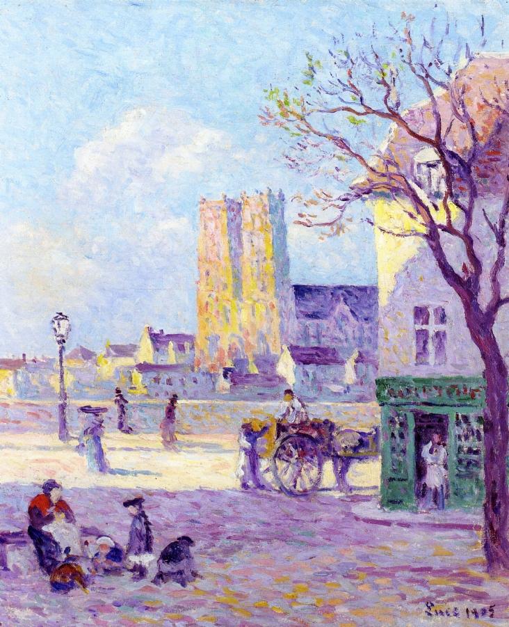 Sainte-Croix-Cathedral-Rue-de-la-Place-de-la-Bascule-in-Orleans-Maximilien-Luce-Reproductie-Schilderij Sainte Croix Cathedral Rue de la Place de la Bascule in Orleans - Afbeelding 1