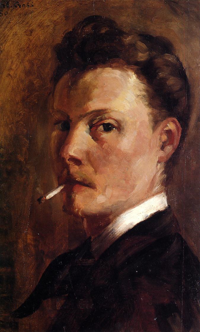 Self-Portrait-with-Cigarette-1880-Henri-Edmond-Cross-Reproductie-Schilderij Self Portrait with Cigarette - Afbeelding 1