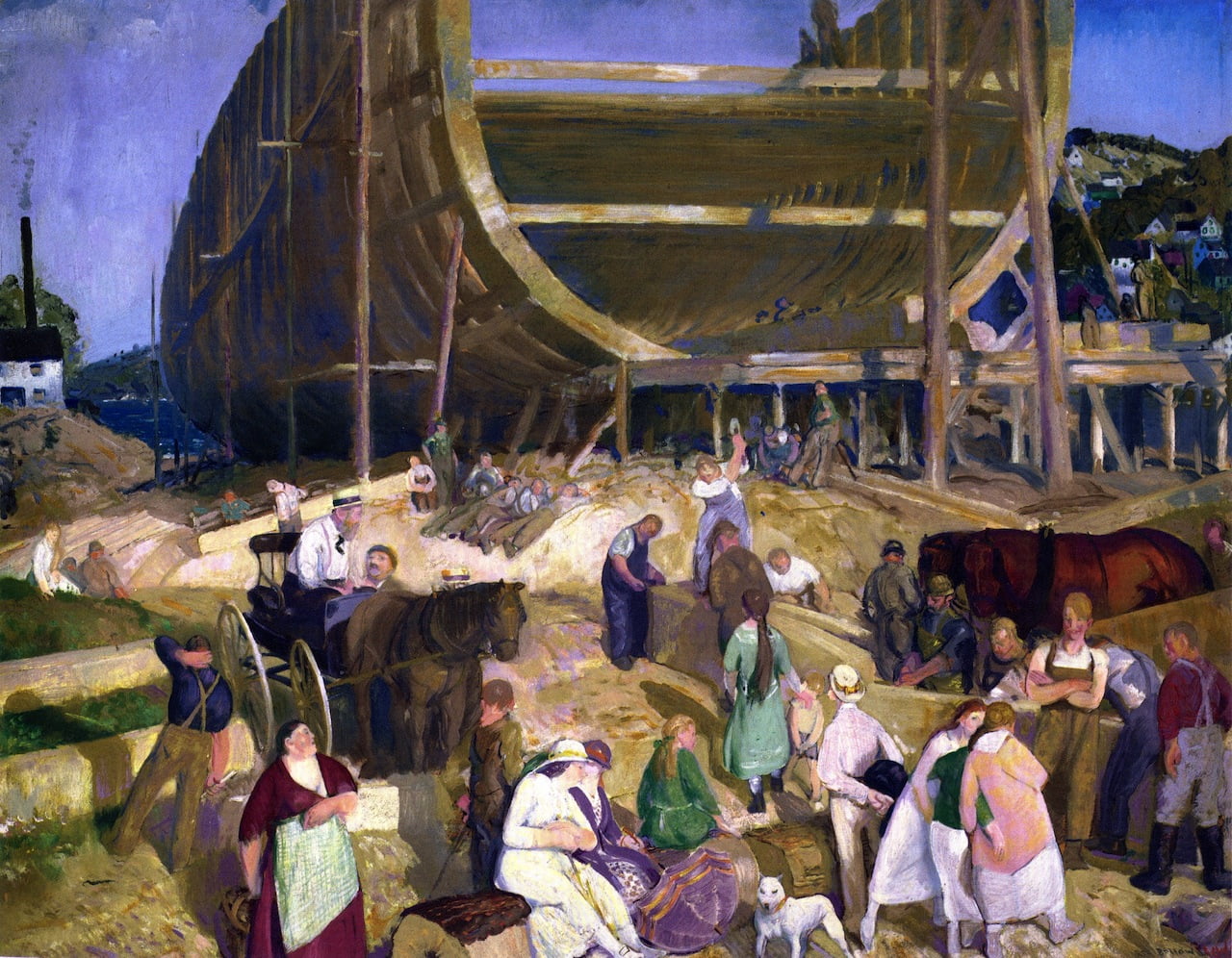 Shipyard-Society-George-Wesley-Bellows-Reproductie-Schilderij Shipyard Society - Afbeelding 1