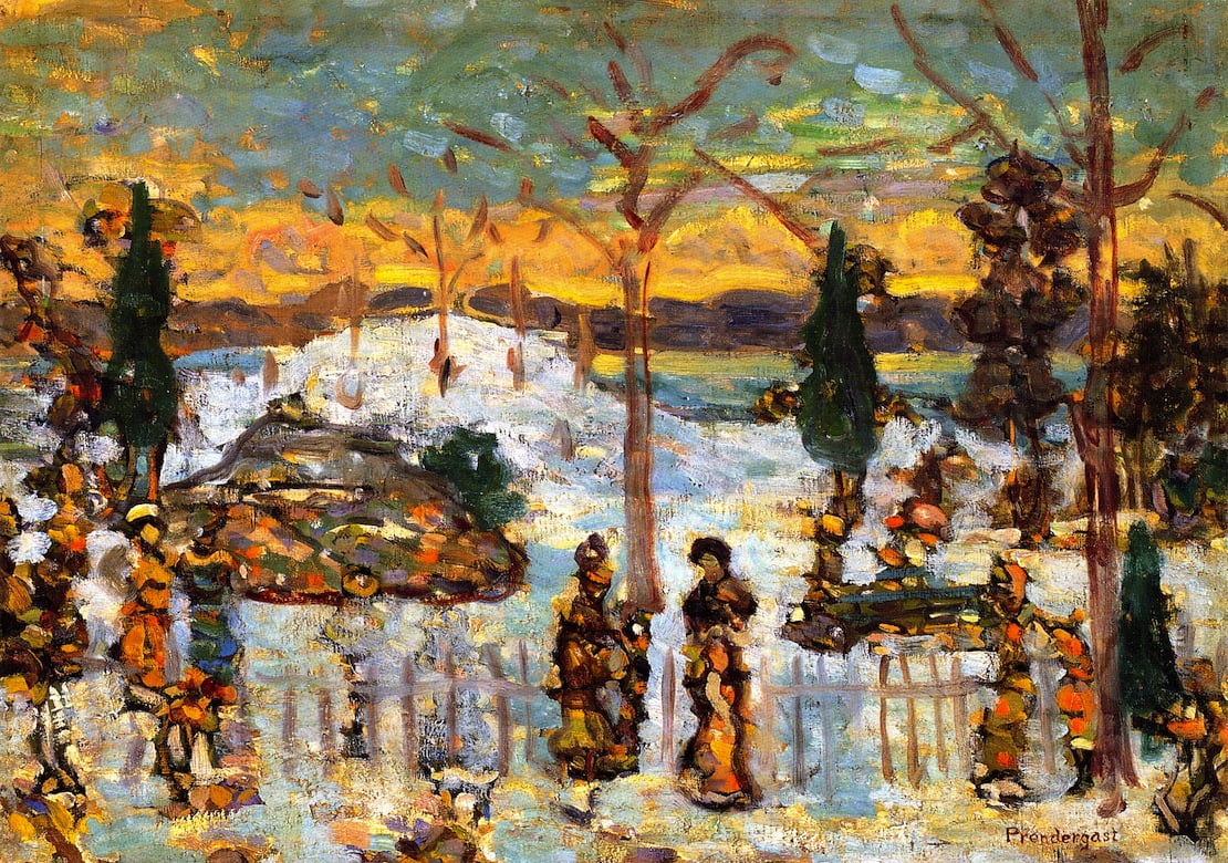 Snow-in-April-Maurice-Prendergast-Reproductie-Schilderij Snow in April - Afbeelding 1
